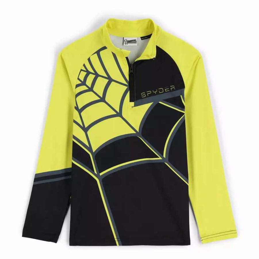 Kids * | Spyder Big Boys Web Half Zip Black Citron