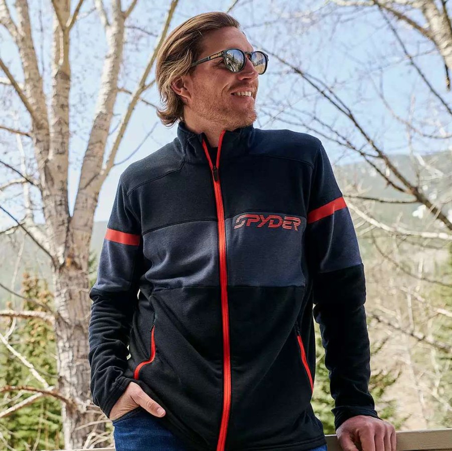 Fleece & Sweaters * | Spyder Mens Speed Full Zip Black Volcano