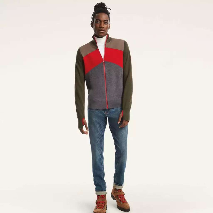 Fleece & Sweaters * | Mens Spyder X Brooks Brothers Colorblock Olive Green