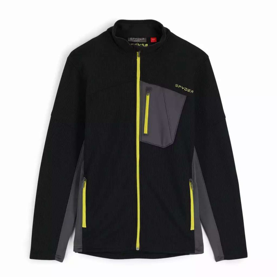 Fleece & Sweaters * | Spyder Mens Bandit Full Zip Black Citron