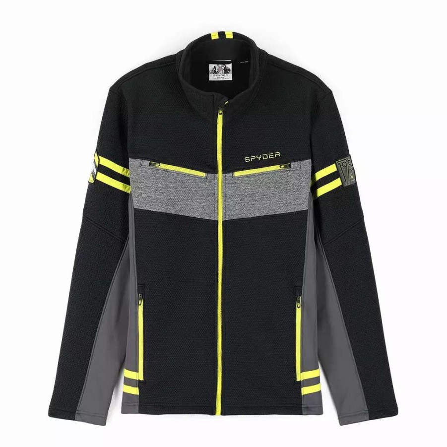 Fleece & Sweaters * | Spyder Mens Wengen Encore Full Zip Black Citron