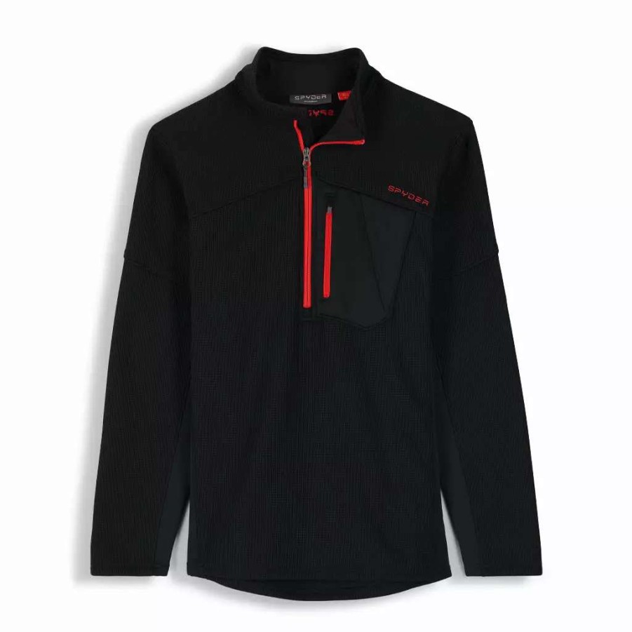 Fleece & Sweaters * | Spyder Mens Bandit Half Zip Black Red